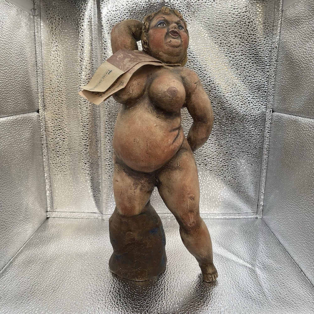 Rafael Arcangel Mexican Folk Art Clay Voluptuous Woman Sculpture Signed